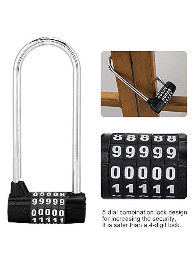 Generic 5 Digit Combination Alloy Padlock,U-Shape Security Code Lock Extra Long Cabinet Door Padlock Locker Lock, Re-settable Combo Lock, Gym Locker, School Locker, (Black)  - Image 2