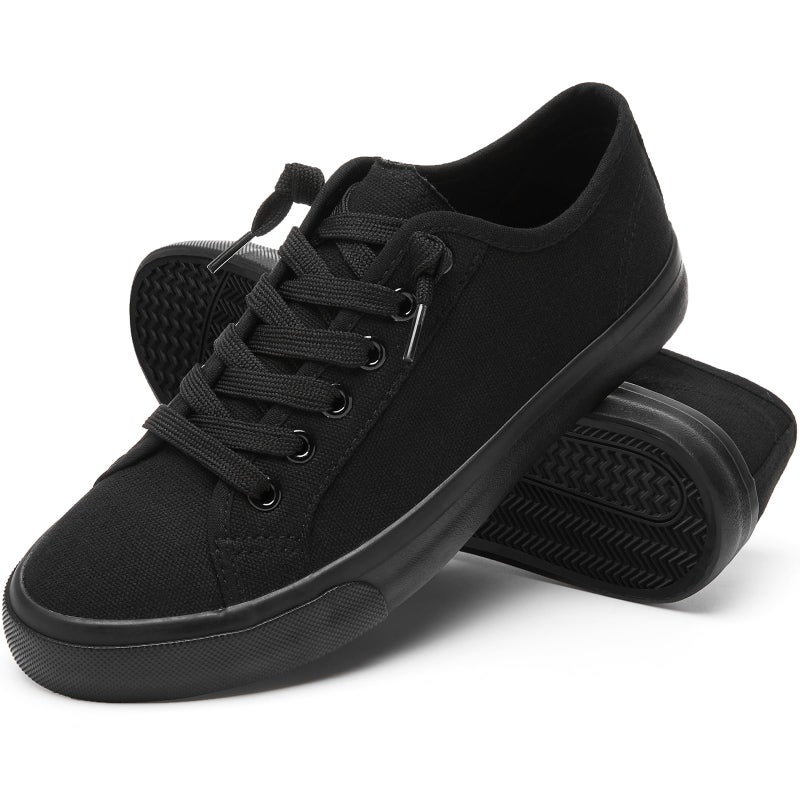 XRH Women Canvas Sneaker Slip On Casual Shoes Lace Up Canvas Low Top White Shoes Loafers for Women Fashion Full Black Sneaker Shoes(Full Black,US7) - Image 1