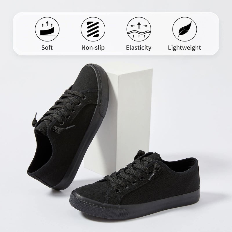 XRH Women Canvas Sneaker Slip On Casual Shoes Lace Up Canvas Low Top White Shoes Loafers for Women Fashion Full Black Sneaker Shoes(Full Black,US7) - Image 5