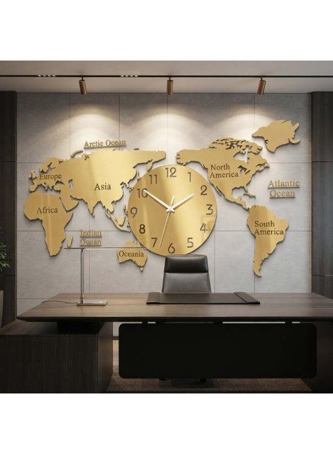 Acrylic 3D World Map Wall Clock Large Modern Decorative Timepiece Mirror Effect Silent Quartz DIY Wall Clock for Living Room Bedroom Office Home Decoration UAE Gold - Image 5