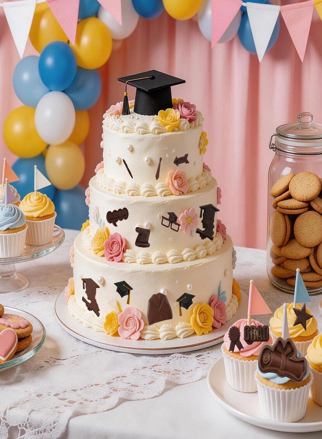 SUMERSHA 4Pcs Graduation Silicone Molds Set, Graduation Chocolate Candy Fondant Molds, Doctoral Cap Diploma Congratulation Grad Cap Gown Mould for Party Cake Cupcake Decorations - Image 5