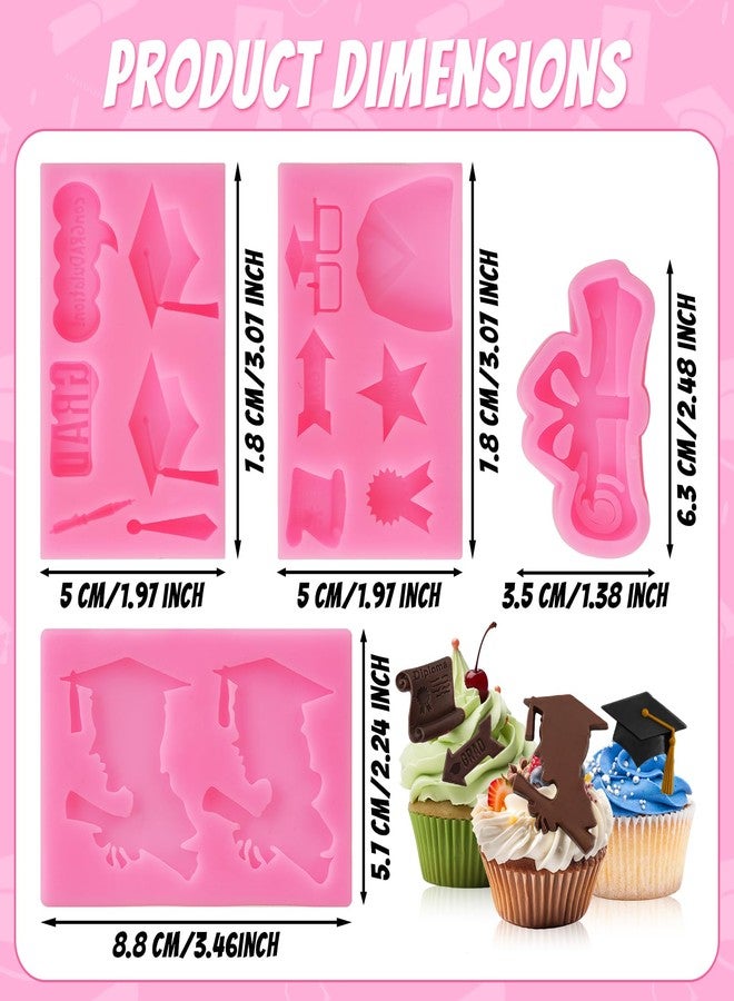 SUMERSHA 4Pcs Graduation Silicone Molds Set, Graduation Chocolate Candy Fondant Molds, Doctoral Cap Diploma Congratulation Grad Cap Gown Mould for Party Cake Cupcake Decorations - Image 2