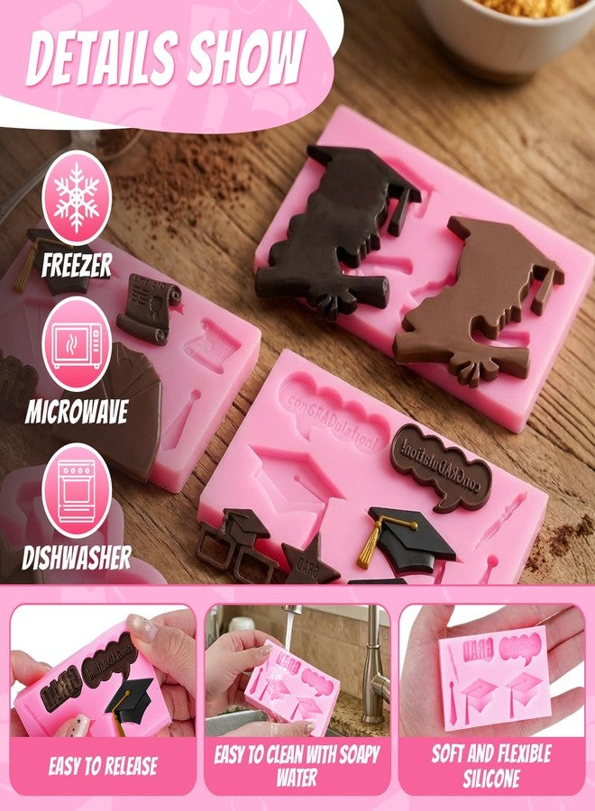 SUMERSHA 4Pcs Graduation Silicone Molds Set, Graduation Chocolate Candy Fondant Molds, Doctoral Cap Diploma Congratulation Grad Cap Gown Mould for Party Cake Cupcake Decorations - Image 4