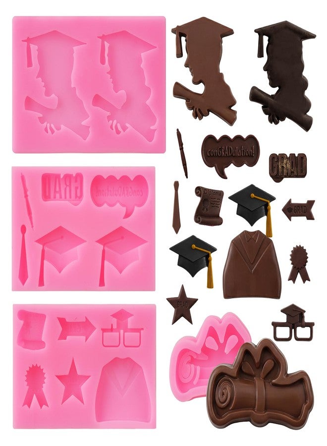 SUMERSHA 4Pcs Graduation Silicone Molds Set, Graduation Chocolate Candy Fondant Molds, Doctoral Cap Diploma Congratulation Grad Cap Gown Mould for Party Cake Cupcake Decorations - Image 1
