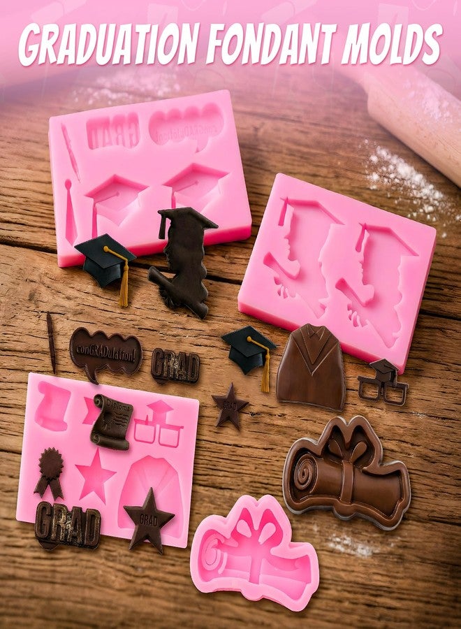 SUMERSHA 4Pcs Graduation Silicone Molds Set, Graduation Chocolate Candy Fondant Molds, Doctoral Cap Diploma Congratulation Grad Cap Gown Mould for Party Cake Cupcake Decorations - Image 3