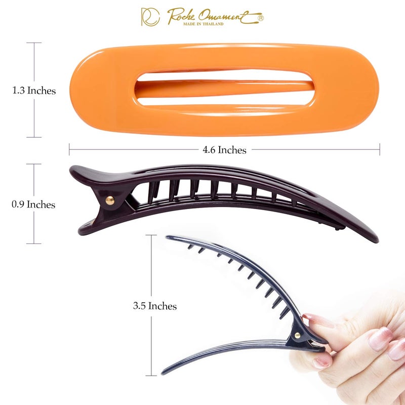 RC ROCHE ORNAMENT RC ROCHE 6 قطع مشابك شعر مسطحة للمراة لتثبيت الشعر بدون تجاعيد، مشابك جانبية انزلاقية للشعر السميك والطويل، مشبك على شكل منقار بطة، فرنسي ضد الرأس، مشبك لتصفيف الشعر، متوسط كلاسيكي - Image 5