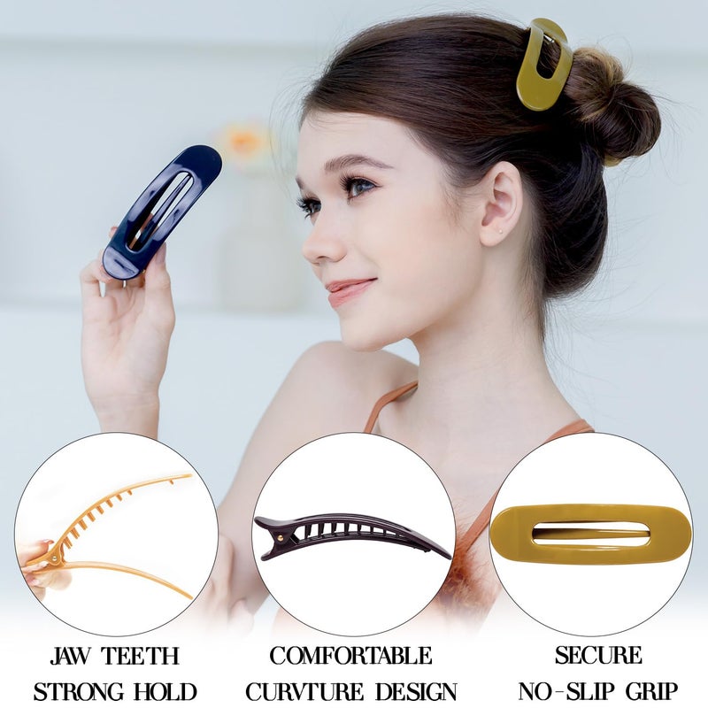RC ROCHE ORNAMENT RC ROCHE 6 قطع مشابك شعر مسطحة للمراة لتثبيت الشعر بدون تجاعيد، مشابك جانبية انزلاقية للشعر السميك والطويل، مشبك على شكل منقار بطة، فرنسي ضد الرأس، مشبك لتصفيف الشعر، متوسط كلاسيكي - Image 2