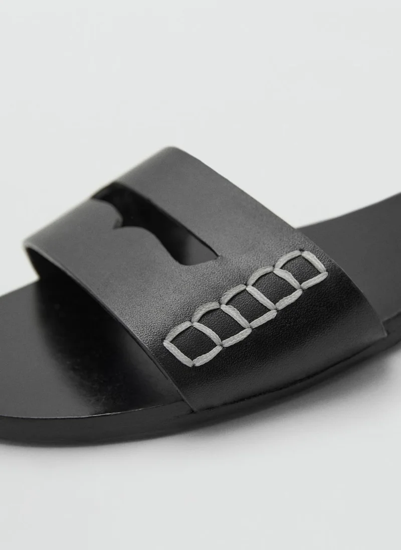 MANGO Leather sandals with a wide strap