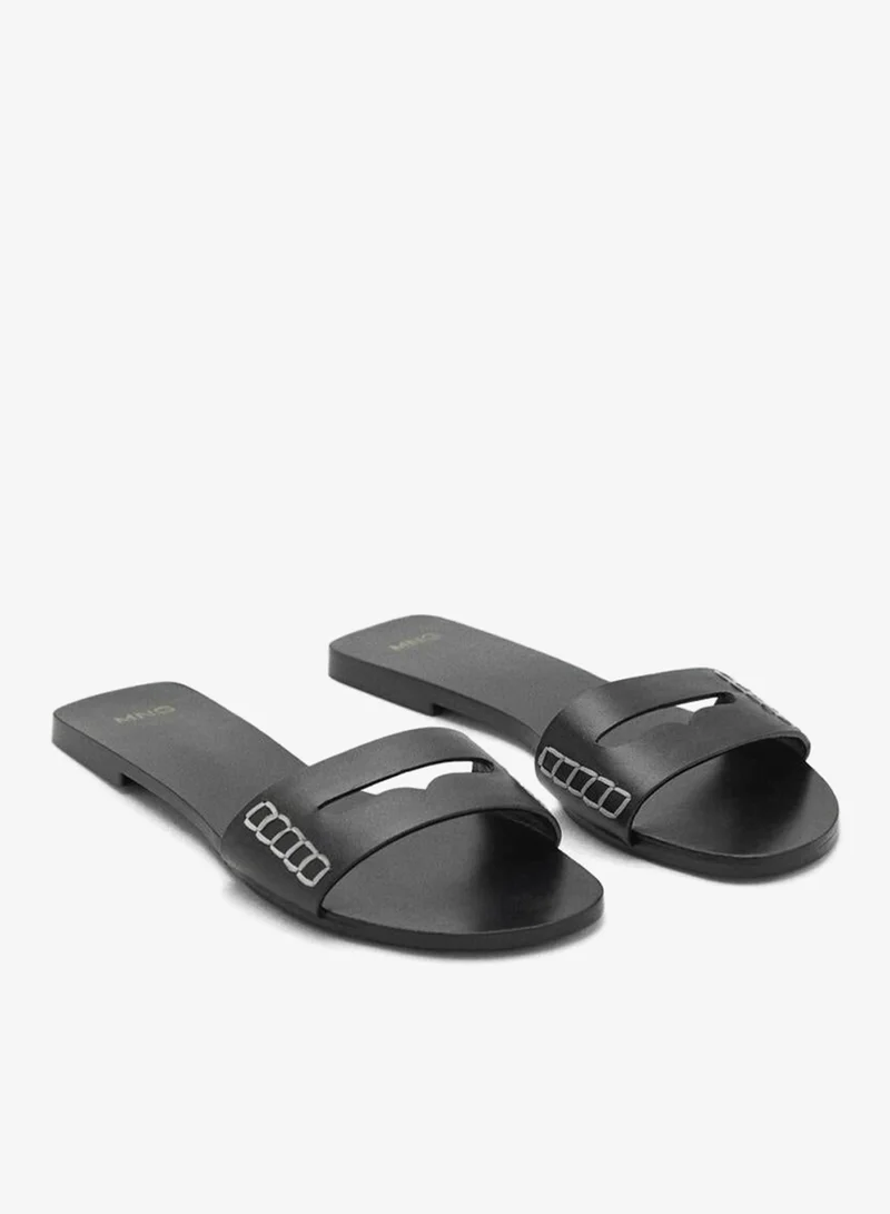 MANGO Leather sandals with a wide strap