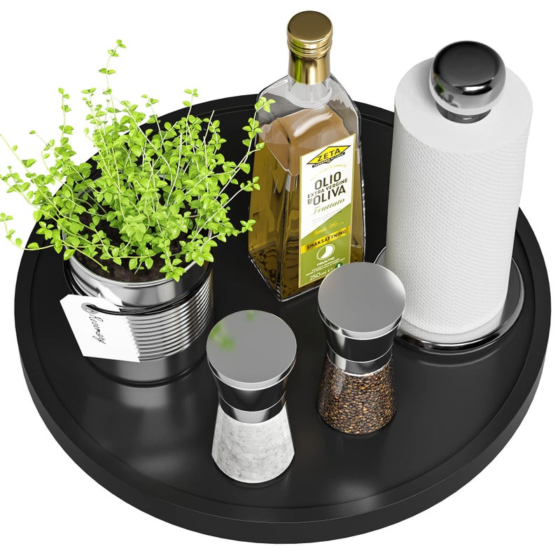 VeyFey Lazy Susan for Table, 12 Inch Non-Skid bamboo turntable organizer for salt pepper spices and olive oil next to stove, Wooden lazy susan organizer for Kitchen Countertop Organizer Black - Image 1