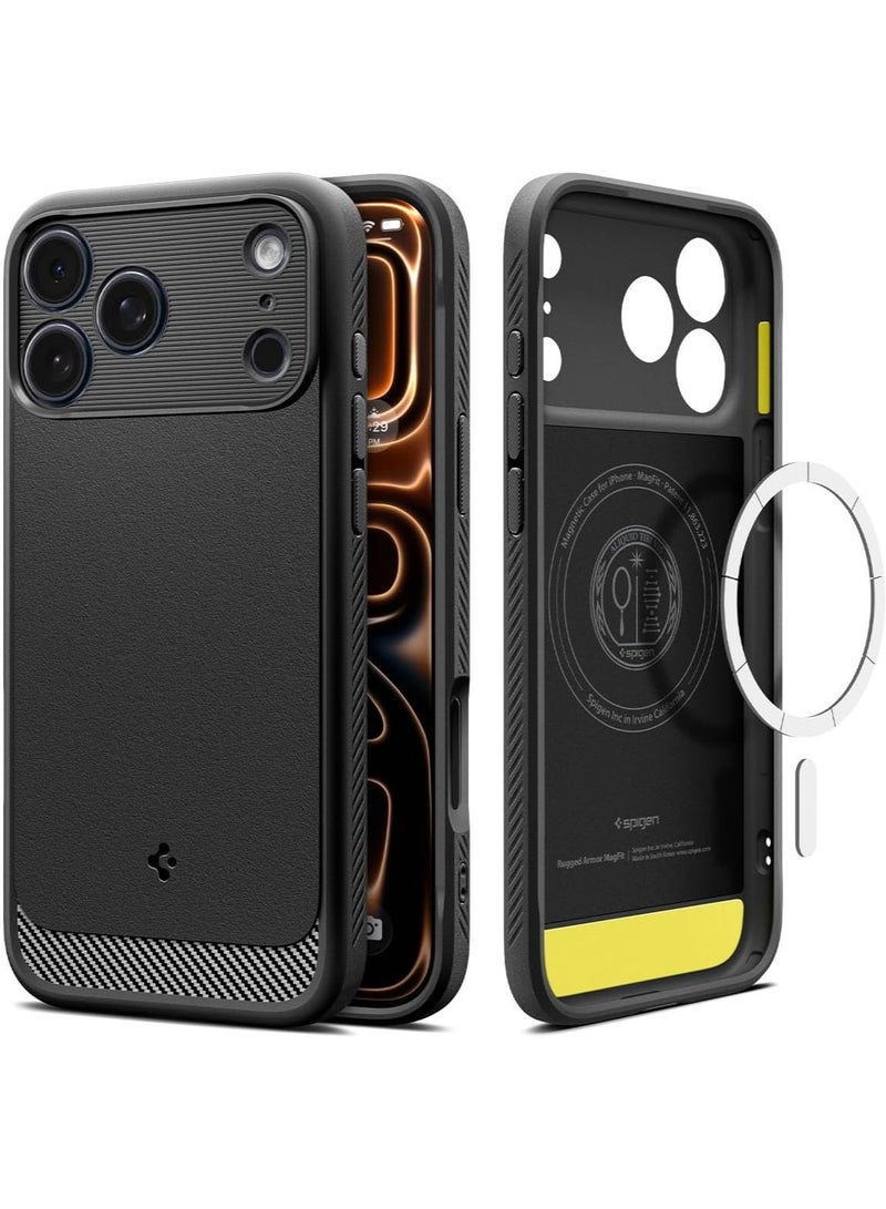 Spigen Rugged Armor MagFit iPhone 17 Pro MAX Case Cover with MagSafe and Carbon Fiber Textures (2025) - Gray - Image 1