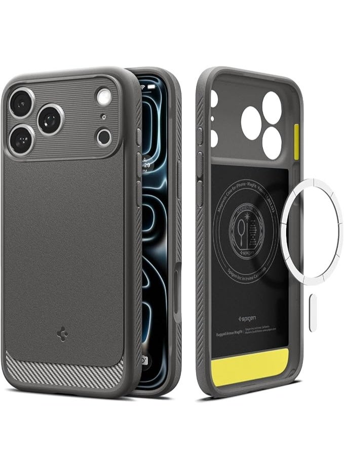 Spigen غطاء حماية Rugged Armor MagFit لجهاز iPhone 17 Pro MAX مع MagSafe وملمس ألياف الكربون (2025) - رمادي - Image 1