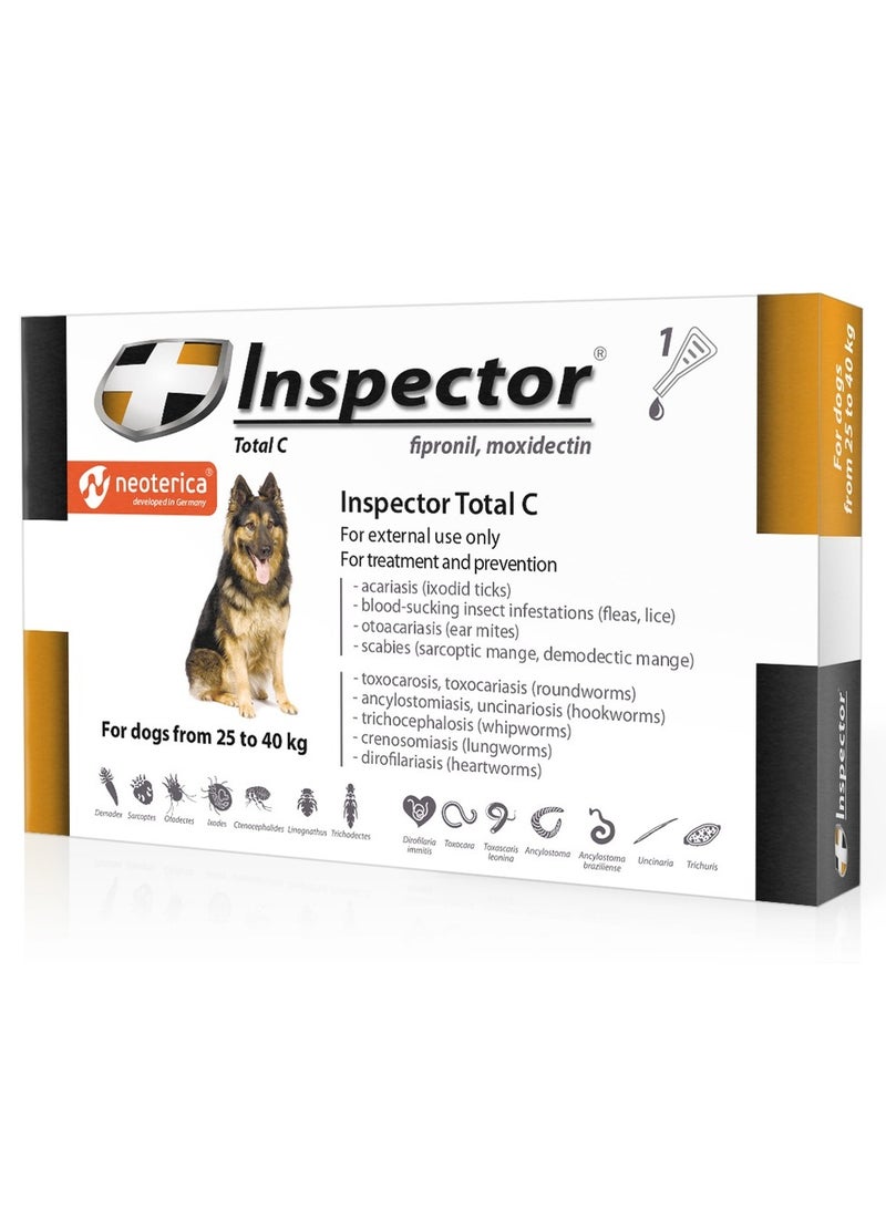 المفتش غادجت مفتش توتال سي دقيق للكلاب من 25 إلى 40 كجم (فيبرونيل ، موكسيدكتين)