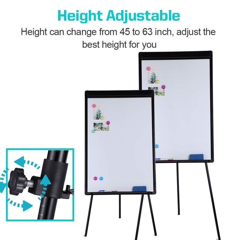 DexBoard Dry Erase Easel 36" x 24", Height Adjustable Magnetic White Board with Tripod Stand, Office Presentation Board with 25 Sheets Flipchart Paper Pad, Magnets & Eraser, Black - Image 2