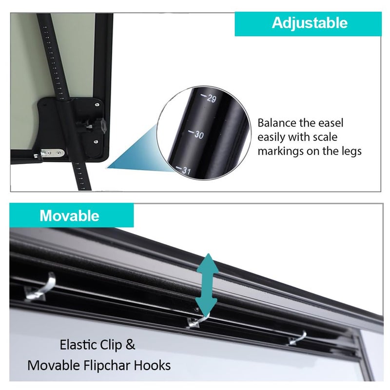 DexBoard Dry Erase Easel 36" x 24", Height Adjustable Magnetic White Board with Tripod Stand, Office Presentation Board with 25 Sheets Flipchart Paper Pad, Magnets & Eraser, Black - Image 3