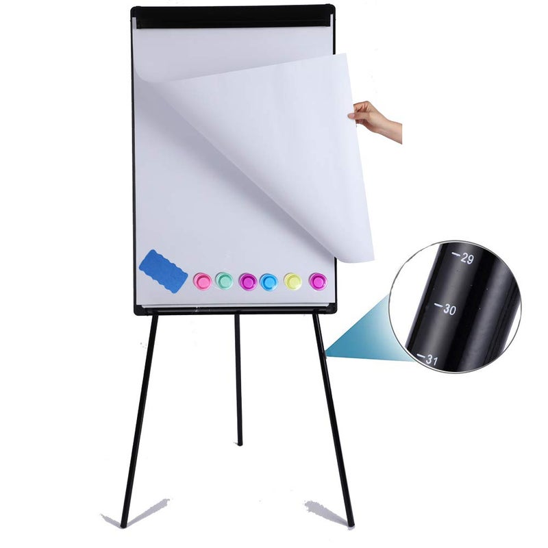 DexBoard Dry Erase Easel 36" x 24", Height Adjustable Magnetic White Board with Tripod Stand, Office Presentation Board with 25 Sheets Flipchart Paper Pad, Magnets & Eraser, Black - Image 1