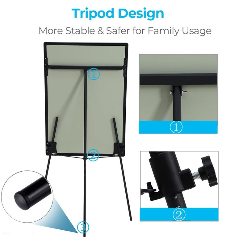 DexBoard Dry Erase Easel 36" x 24", Height Adjustable Magnetic White Board with Tripod Stand, Office Presentation Board with 25 Sheets Flipchart Paper Pad, Magnets & Eraser, Black - Image 4