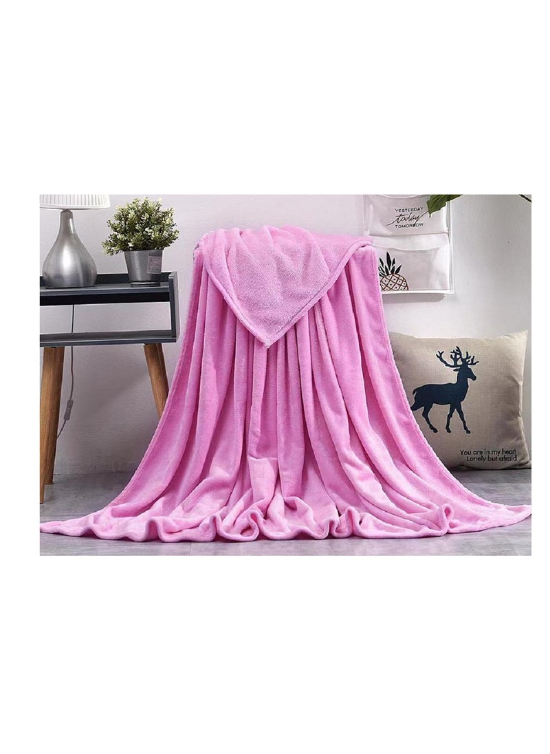 RISHAHOME - Light weight Extra Soft King Size Solid Blanket all season Flannel Fleece Throw Blanket 200x230cm 100% Polyester-Pink - Image 1