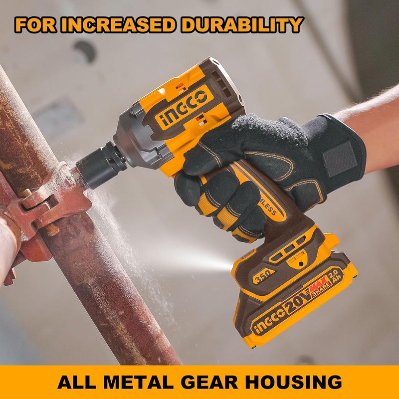 INGCO مفتاح صدمات إنغكو اللاسلكي، عزم الربط: 350Nm، عزم فك الصواميل: 450Nm، LED - Image 5