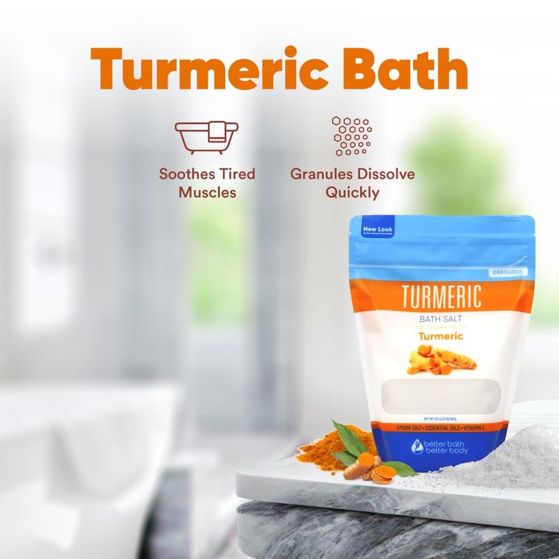 Better Bath Better Body Turmeric Bath Salt 32 Oz Epsom Salt with Essential Oils Turmeric, Cinnamon, Orange Plus Vitamin C in BPA-Free Pouch with Easy Press-Lock Zipper | Natural Bath Soak to Relieve & Soothe | Made in USA - Image 5