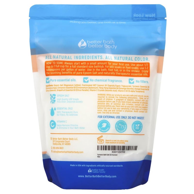 Better Bath Better Body Turmeric Bath Salt 32 Oz Epsom Salt with Essential Oils Turmeric, Cinnamon, Orange Plus Vitamin C in BPA-Free Pouch with Easy Press-Lock Zipper | Natural Bath Soak to Relieve & Soothe | Made in USA - Image 2