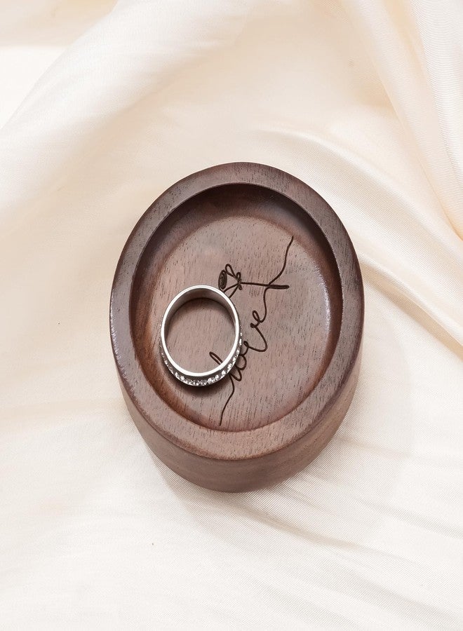SOITIS Walnut Wooden Ring Tray Wedding Ring Dish Engagement Jewelry Dish for Couples Gift for Anniversary Christmas Birthday -Round - Image 2