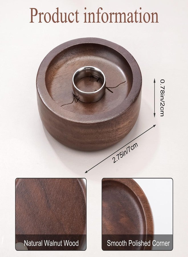 SOITIS Walnut Wooden Ring Tray Wedding Ring Dish Engagement Jewelry Dish for Couples Gift for Anniversary Christmas Birthday -Round - Image 5