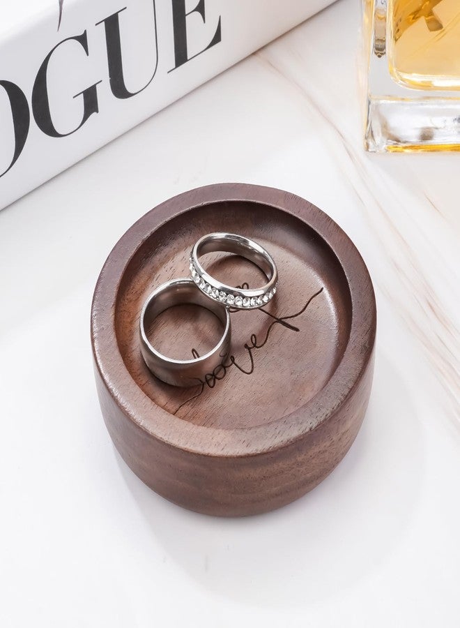 SOITIS Walnut Wooden Ring Tray Wedding Ring Dish Engagement Jewelry Dish for Couples Gift for Anniversary Christmas Birthday -Round - Image 3