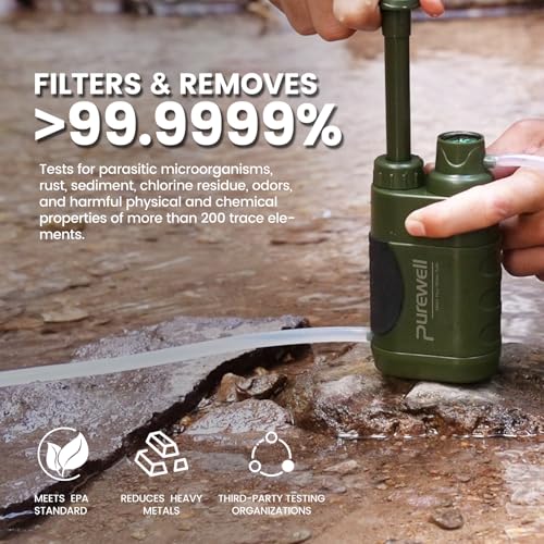Purewell Water Hand Purifier Pump with Replaceable Carbon 0.01 Micron Water Filter, 4 Filter Stages, Portable Outdoor Emergency and Survival Gear - Camping, Hiking, Backpacking(Green) - Image 2
