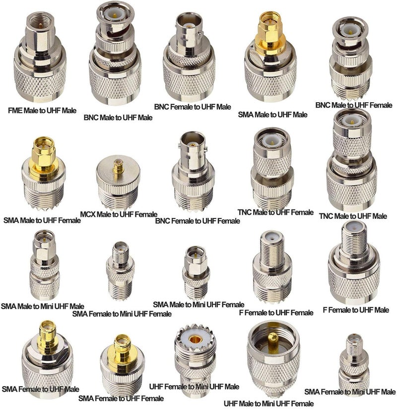 onelinkmore 20 Type Set UHF PL259 SO239 Mini UHF Adapter Kits UHF to SMA BNC MCX FME F TNC Mini UHF RF Coaxial Adapter Male Female Coax UHF VHF HF Radios Adapter Connector Kit … - Image 2