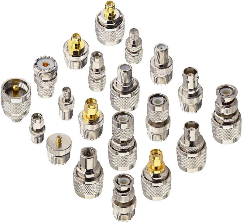 onelinkmore 20 Type Set UHF PL259 SO239 Mini UHF Adapter Kits UHF to SMA BNC MCX FME F TNC Mini UHF RF Coaxial Adapter Male Female Coax UHF VHF HF Radios Adapter Connector Kit … - Image 1