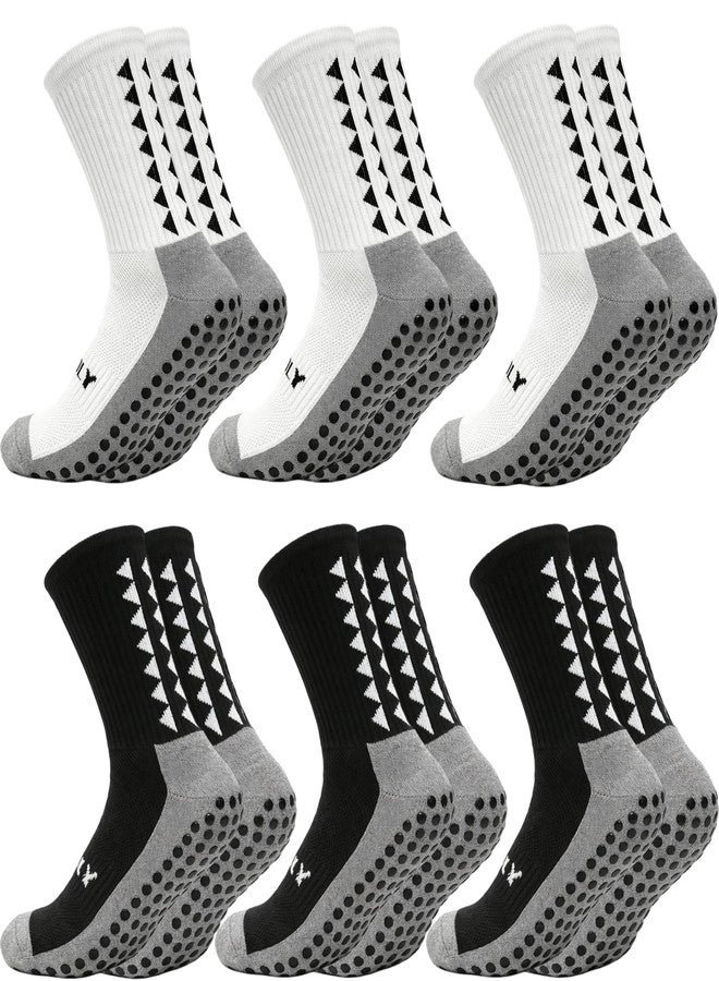 KMOLY 4/6 Pairs Men's Grip Soccer Socks Non Slip Football Basketball Running Yoga Sports Athletic Socks for Men Women (US, Alpha, One Size, Regular, Regular, 3Black/3White) - Image 1