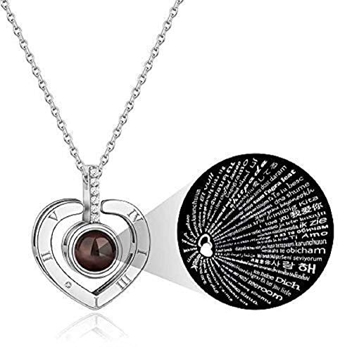 MEENAZ Valentine Gift 18k Rose Silver Platinum I Love You in 100 Different Languages Stylish Heart Chain Pendant Necklace for Women Girls Heart Necklace for woman Anti tarnish jewelry 118 - Image 1