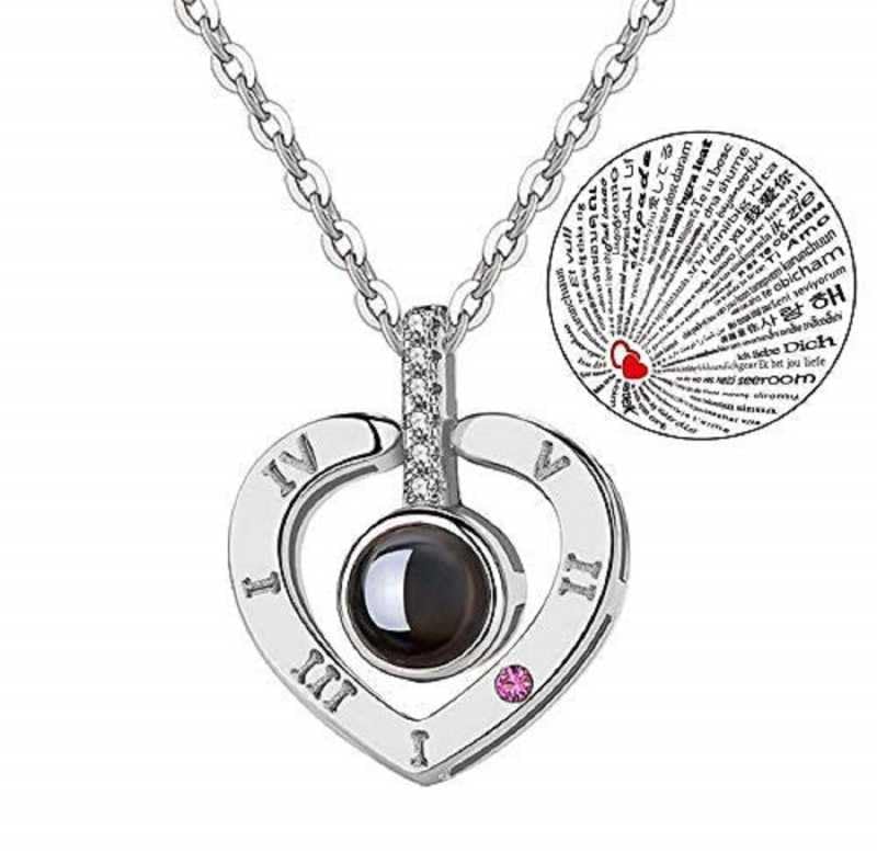 MEENAZ Valentine Gift 18k Rose Silver Platinum I Love You in 100 Different Languages Stylish Heart Chain Pendant Necklace for Women Girls Heart Necklace for woman Anti tarnish jewelry 118 - Image 5