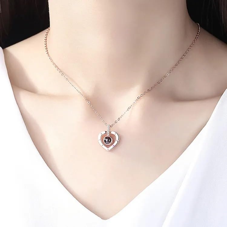 MEENAZ Valentine Gift 18k Rose Silver Platinum I Love You in 100 Different Languages Stylish Heart Chain Pendant Necklace for Women Girls Heart Necklace for woman Anti tarnish jewelry 118 - Image 2