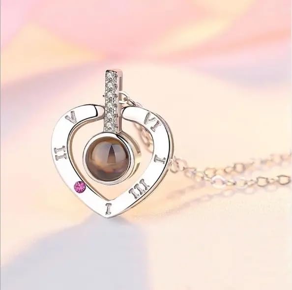 MEENAZ Valentine Gift 18k Rose Silver Platinum I Love You in 100 Different Languages Stylish Heart Chain Pendant Necklace for Women Girls Heart Necklace for woman Anti tarnish jewelry 118 - Image 4