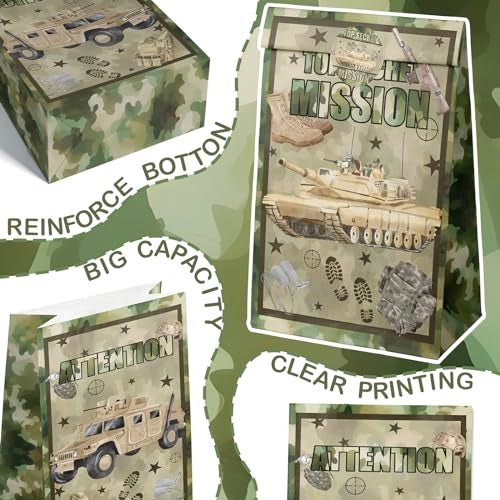 Outego Army Party Favor Bags – 24 Pcs Camouflage Gift Bags with 4 Designs, Military Party Supplies for Kids Birthday Decorations and Tough Mission Theme Goodie Bags - Image 5