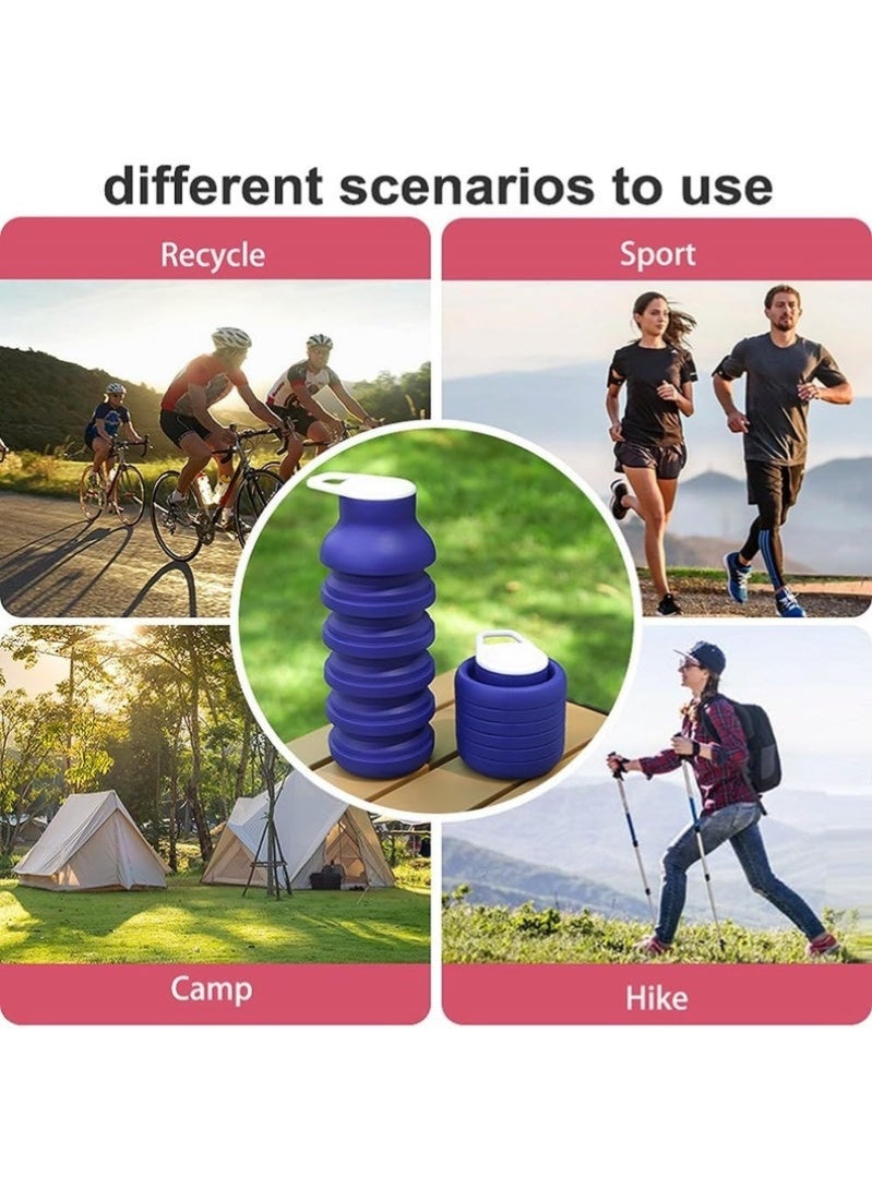 Bukela Collapsible Water Bottle, Food Grade Silicone Portable Leak Proof Water Bottle with Carabiner for Travel Gym camping, Lightweight Durable BPA Free 600ml (Dark Blue) - Image 3
