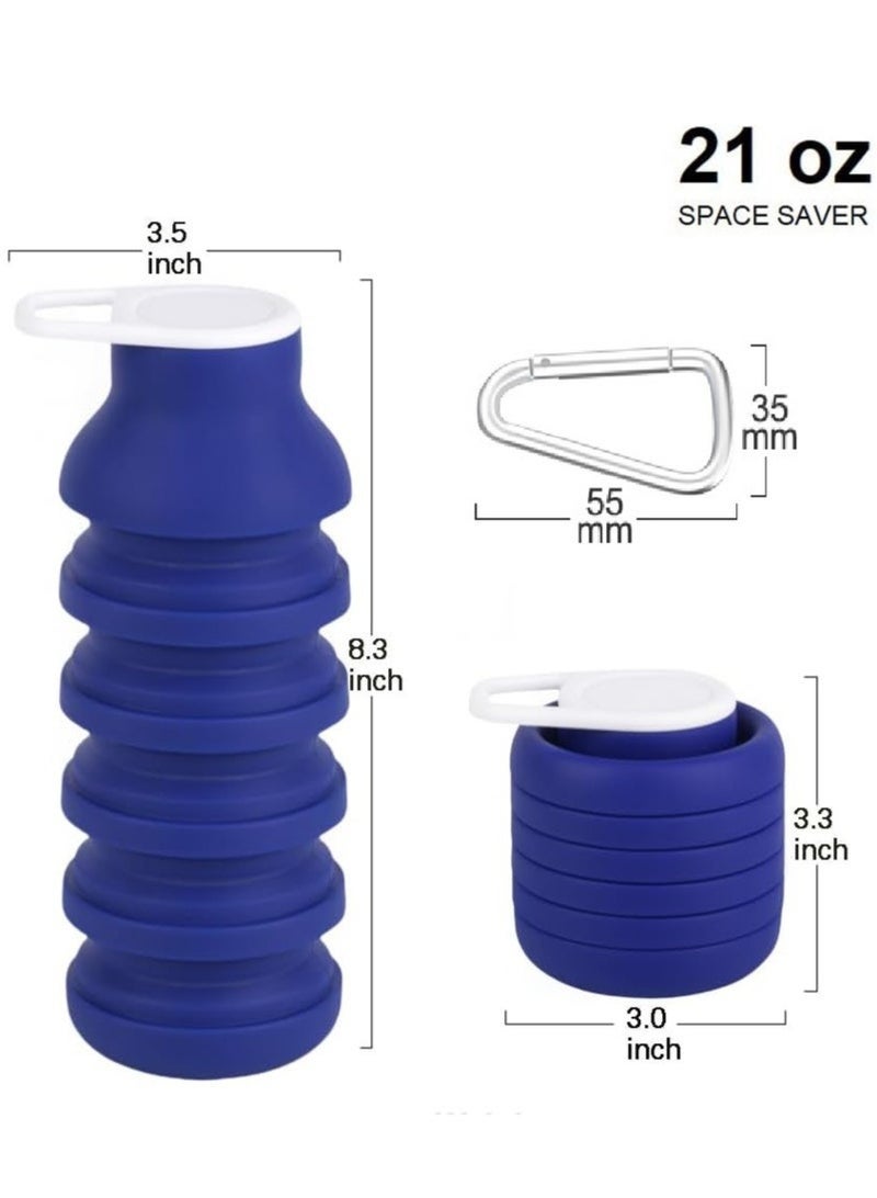 Bukela Collapsible Water Bottle, Food Grade Silicone Portable Leak Proof Water Bottle with Carabiner for Travel Gym camping, Lightweight Durable BPA Free 600ml (Dark Blue) - Image 4