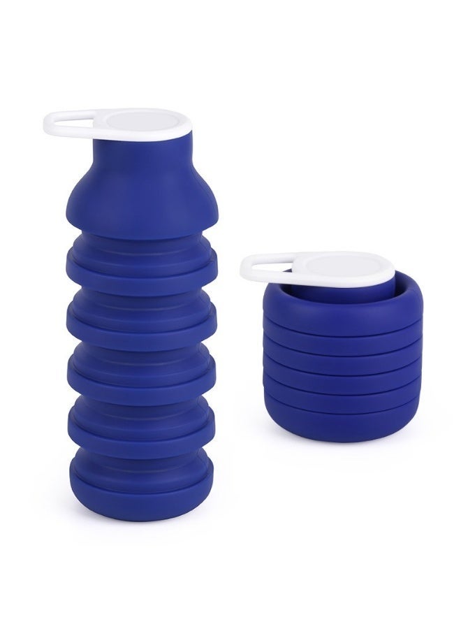 Bukela Collapsible Water Bottle, Food Grade Silicone Portable Leak Proof Water Bottle with Carabiner for Travel Gym camping, Lightweight Durable BPA Free 600ml (Dark Blue) - Image 1
