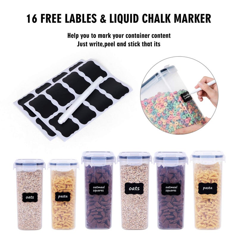 FOOYOO Cereal Containers Storage Set - 6 Piece Airtight Large Dry Cereal Storage Containers(135.2oz)  BPA Free Dispenser Plastic Cereal Storage Containers with 16 Labels & Pen - Image 2