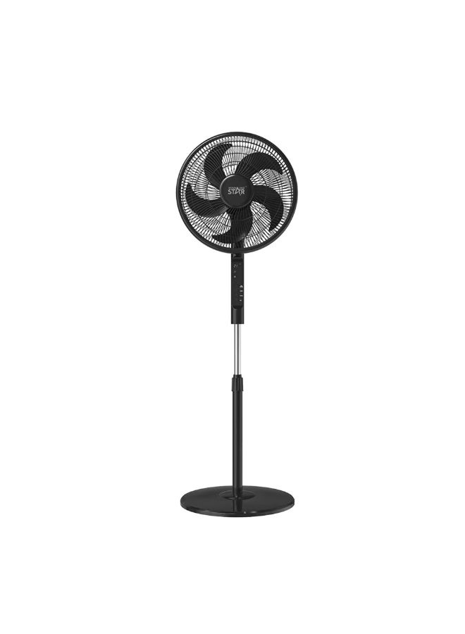 Winning Star Standing Electric Fan 16-inch Wide Head (ST-4204) – 3 Speeds, Temperature Display, 5 Leaf Blades, Brushed Motor, Black - Image 1