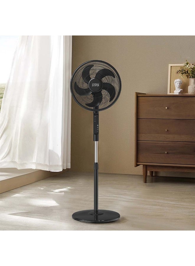 Winning Star Standing Electric Fan 16-inch Wide Head (ST-4204) – 3 Speeds, Temperature Display, 5 Leaf Blades, Brushed Motor, Black - Image 4