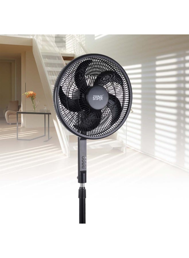 Winning Star Standing Electric Fan 16-inch Wide Head (ST-4204) – 3 Speeds, Temperature Display, 5 Leaf Blades, Brushed Motor, Black - Image 5