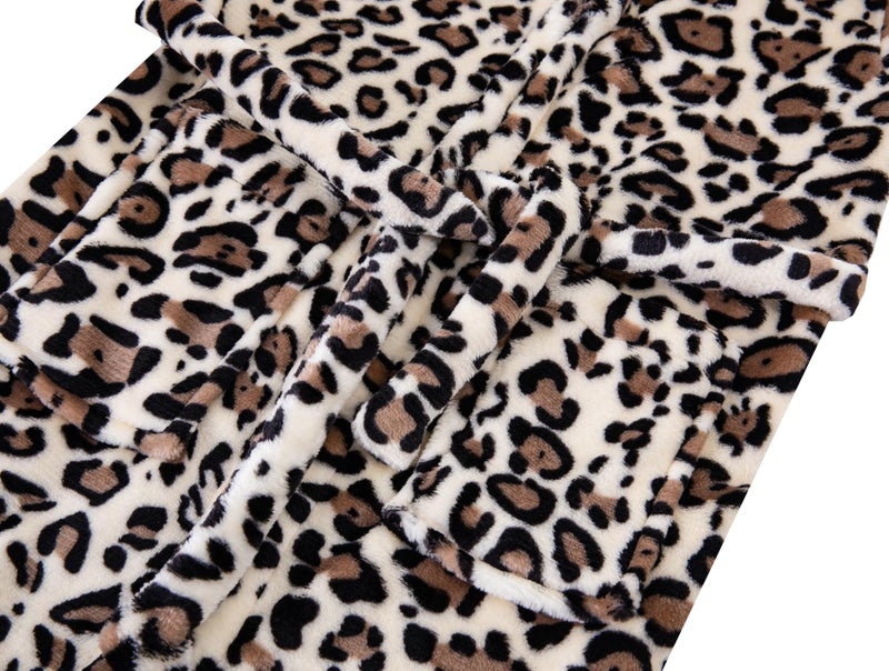 Anicosp Kids Toddler Cartoon Hooded Plush Robe Leopard Pajamas Fleece Bathrobe Children Sleepwear (US, Age, 4 Years, 5 Years, Leopard bathrobe) - Image 4
