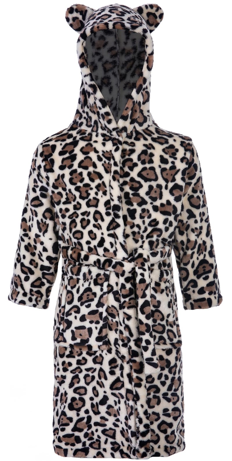 Anicosp Kids Toddler Cartoon Hooded Plush Robe Leopard Pajamas Fleece Bathrobe Children Sleepwear (US, Age, 4 Years, 5 Years, Leopard bathrobe) - Image 1