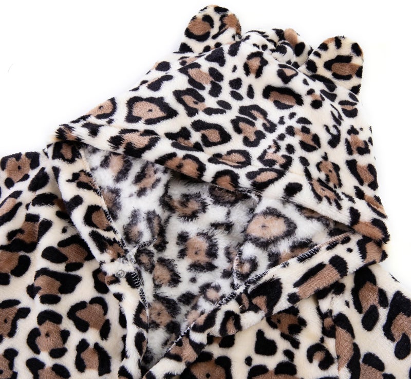 Anicosp Kids Toddler Cartoon Hooded Plush Robe Leopard Pajamas Fleece Bathrobe Children Sleepwear (US, Age, 4 Years, 5 Years, Leopard bathrobe) - Image 2