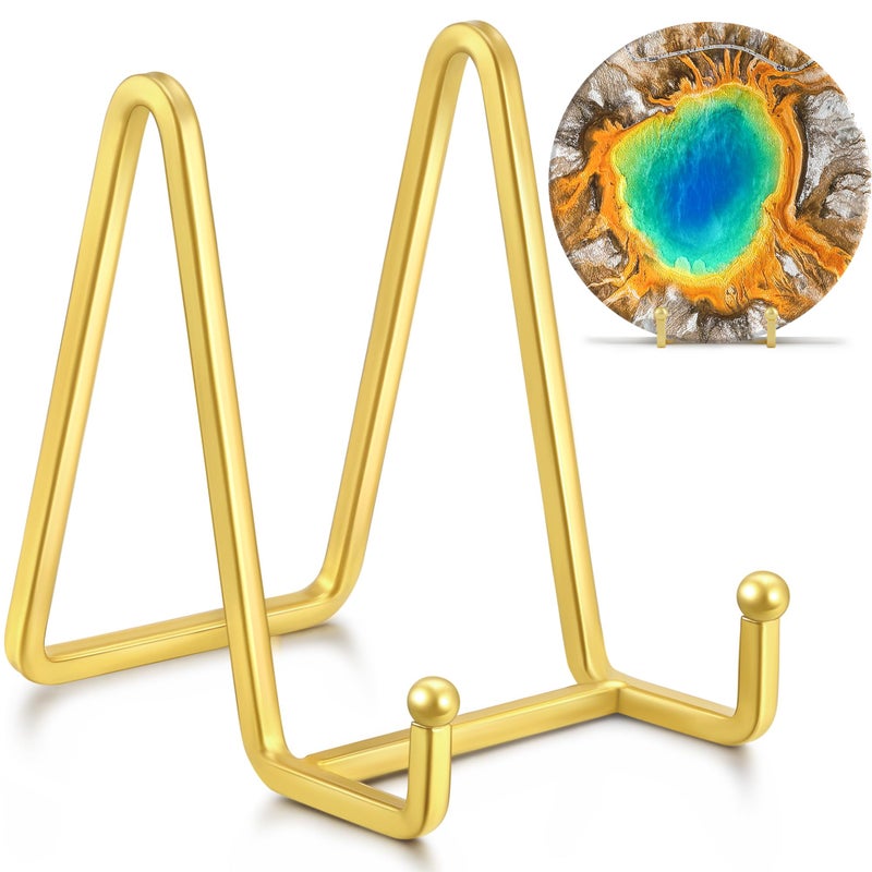IPAME Metal Square Wire Plate Stands for Display  45 Inch Holder  Picture Frame Stand Easel for Book Decorative Plate Plaque Photo Platter Gold 2 Pack