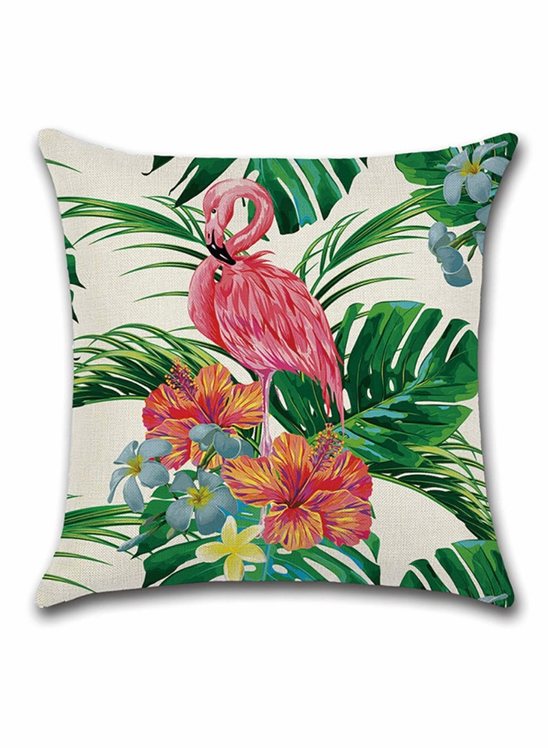 Set of 4 Flamingo Pattern Throw Pillow Covers - Tropical Floral and Leaf Design Cotton Linen Cushion Cases for Sofa, Couch, Bed, and Living Room Decor (18x18 inches, 4 Unique Patterns) - Image 4