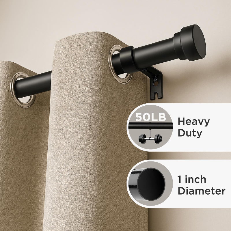 Joydeco Black Curtain Rods for Windows - Adjustable Curtain Rods for Windows 16 to 120 inches, 1 inch Diameter Heavy Duty Decorative Window Single Rod Set with Aluminium Finials - Image 2